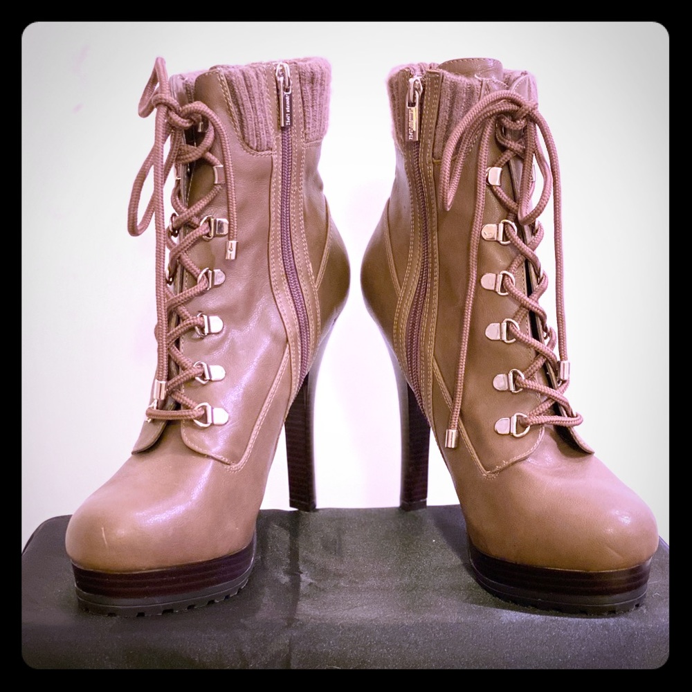 J Lo Moritz taupe heeled ankle boots